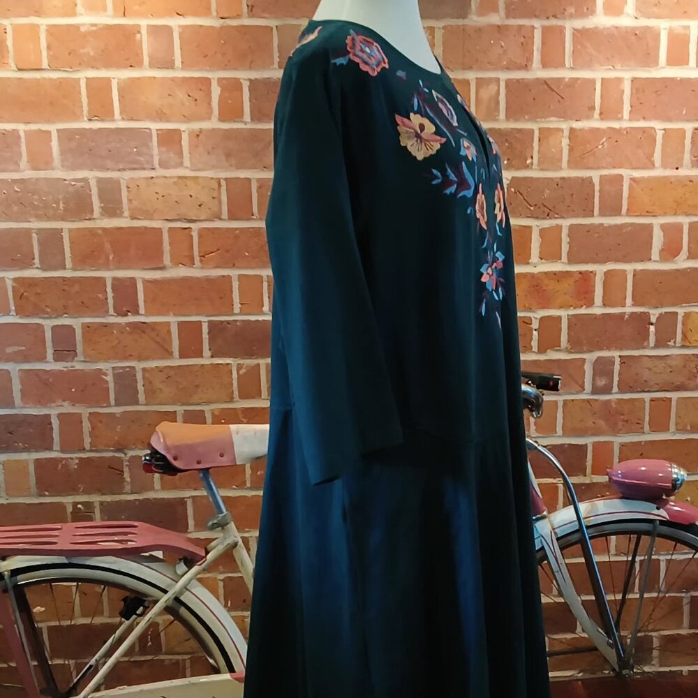 Eshakti Womens Unique Hand Made Floral Embroidered Pocketed Drop Waist Dress 🌷 - Picture 6 of 16